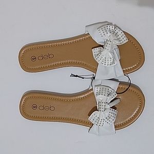 Deb White Rhinestone Bow Women's Sandals